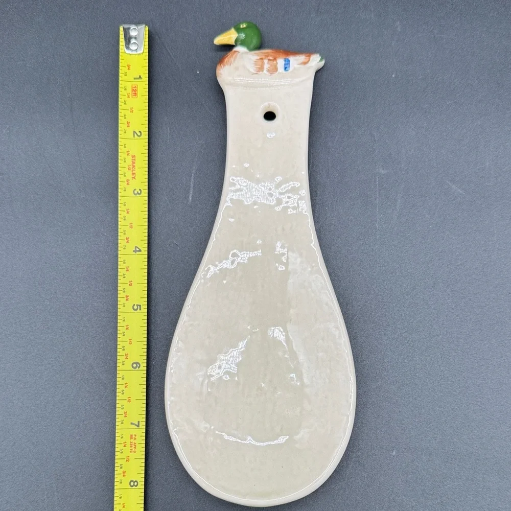 Otagiri Ceramic Spoon Rest with Mallard Duck Accent in Cream and Green